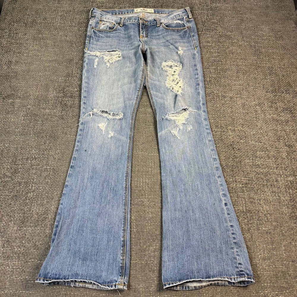 Hollister Distressed Flare Jeans Womens 31x32 Light Wash Y2K Low Rise